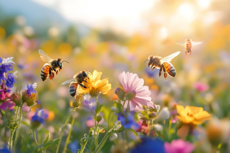 Picture of bees landing on flowers